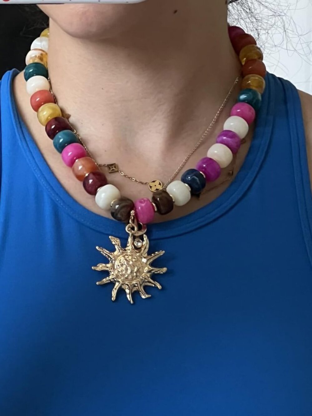 Women's Colorful Beaded Sun Necklace Boho Festival Charm Choker Jewelry